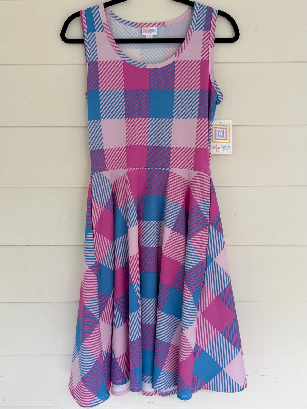 Woman’s Pink & Blue Plaid Fit-and-Flare Dress S